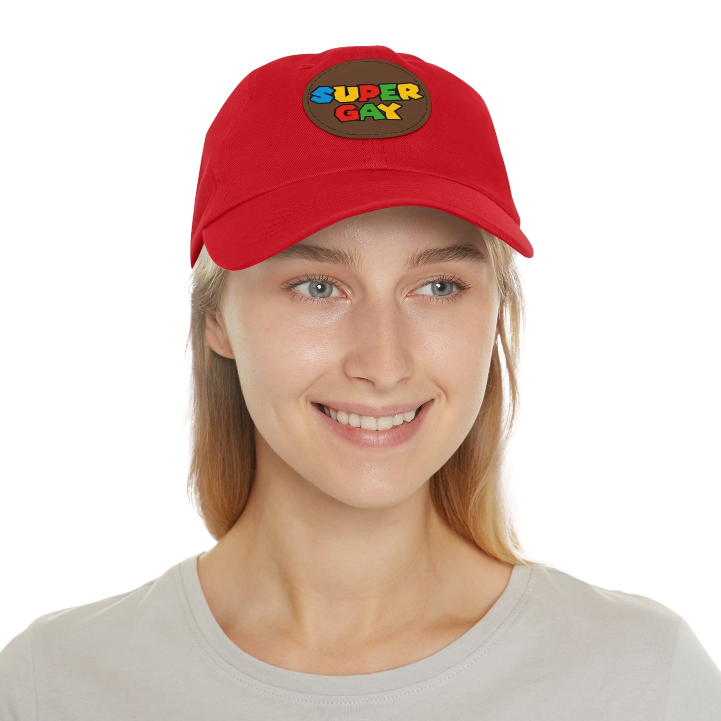 Super Gay Dad Hat with Leather Patch - Fun & Colorful Adjustable Cap