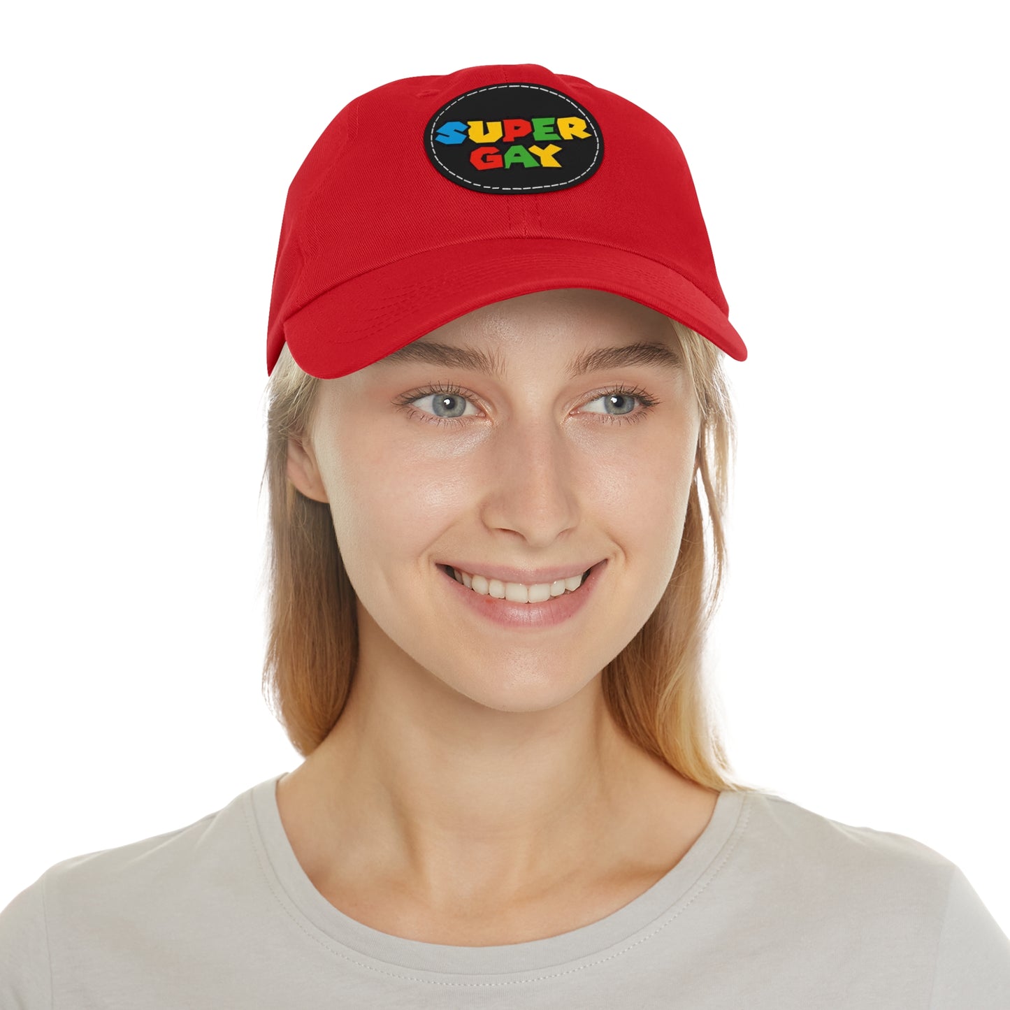 Super Gay Dad Hat with Leather Patch - Fun & Colorful Adjustable Cap