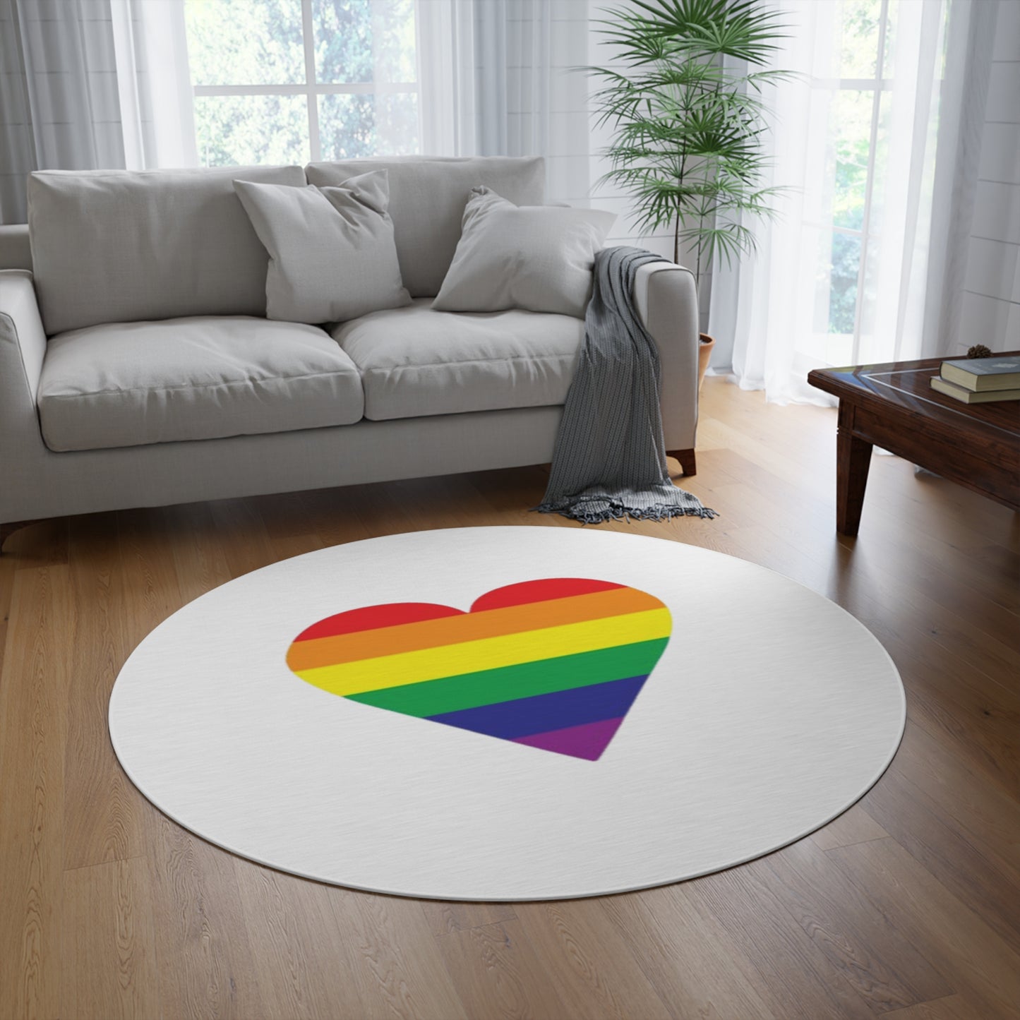 Rainbow Heart Round Rug - Vibrant LGBT Pride Decor