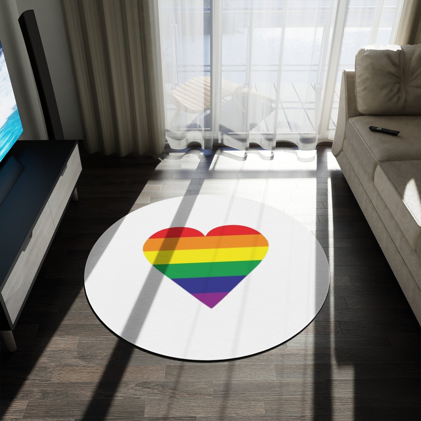 Rainbow Heart Round Rug - Vibrant LGBT Pride Decor