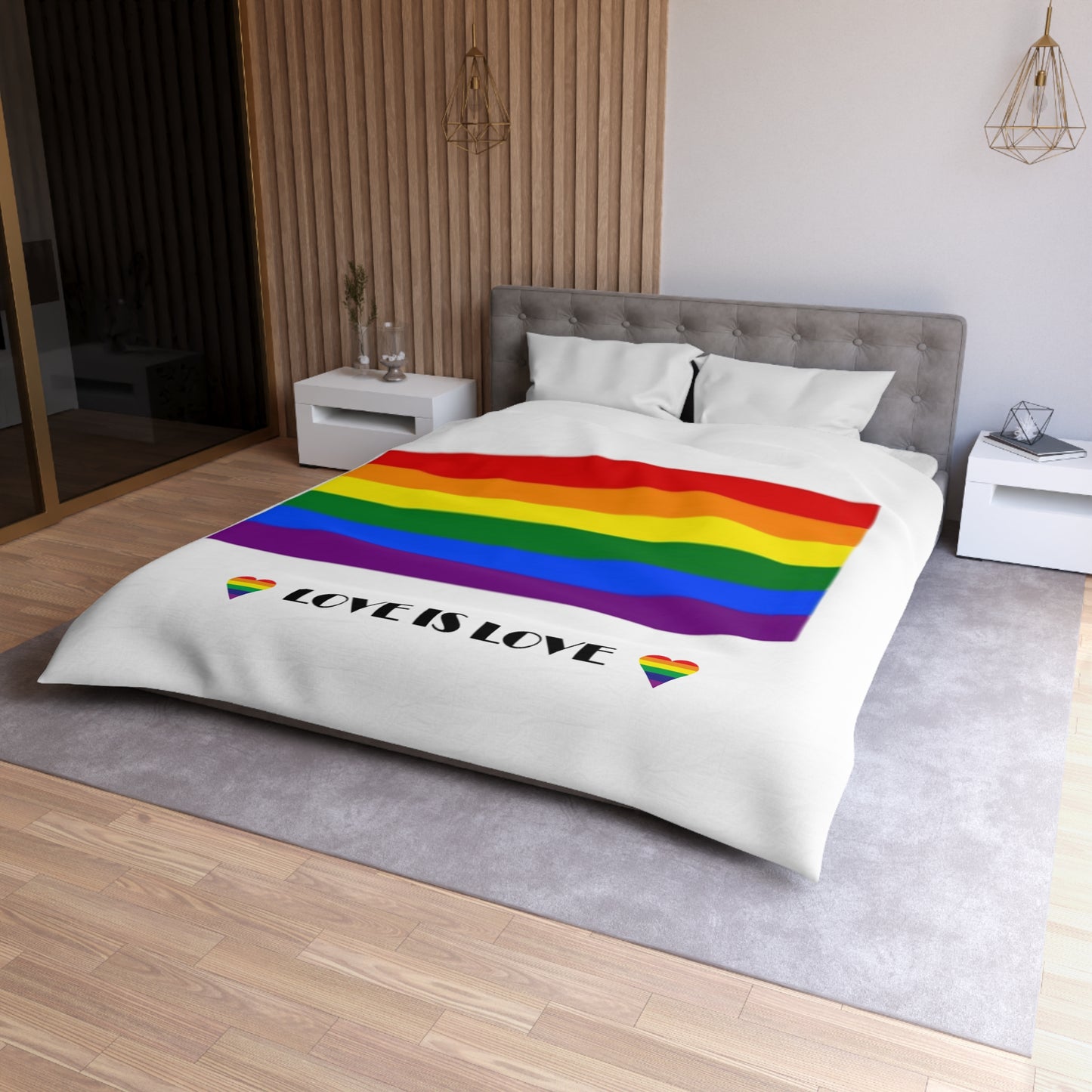 Love Is Love Rainbow Microfiber Duvet Cover - Celebrate Pride and Inclusivity